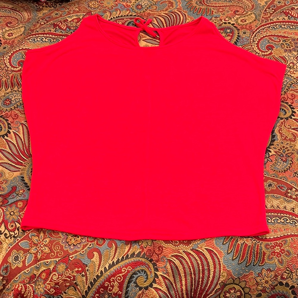 Red short sleeve blouse with open shoulders